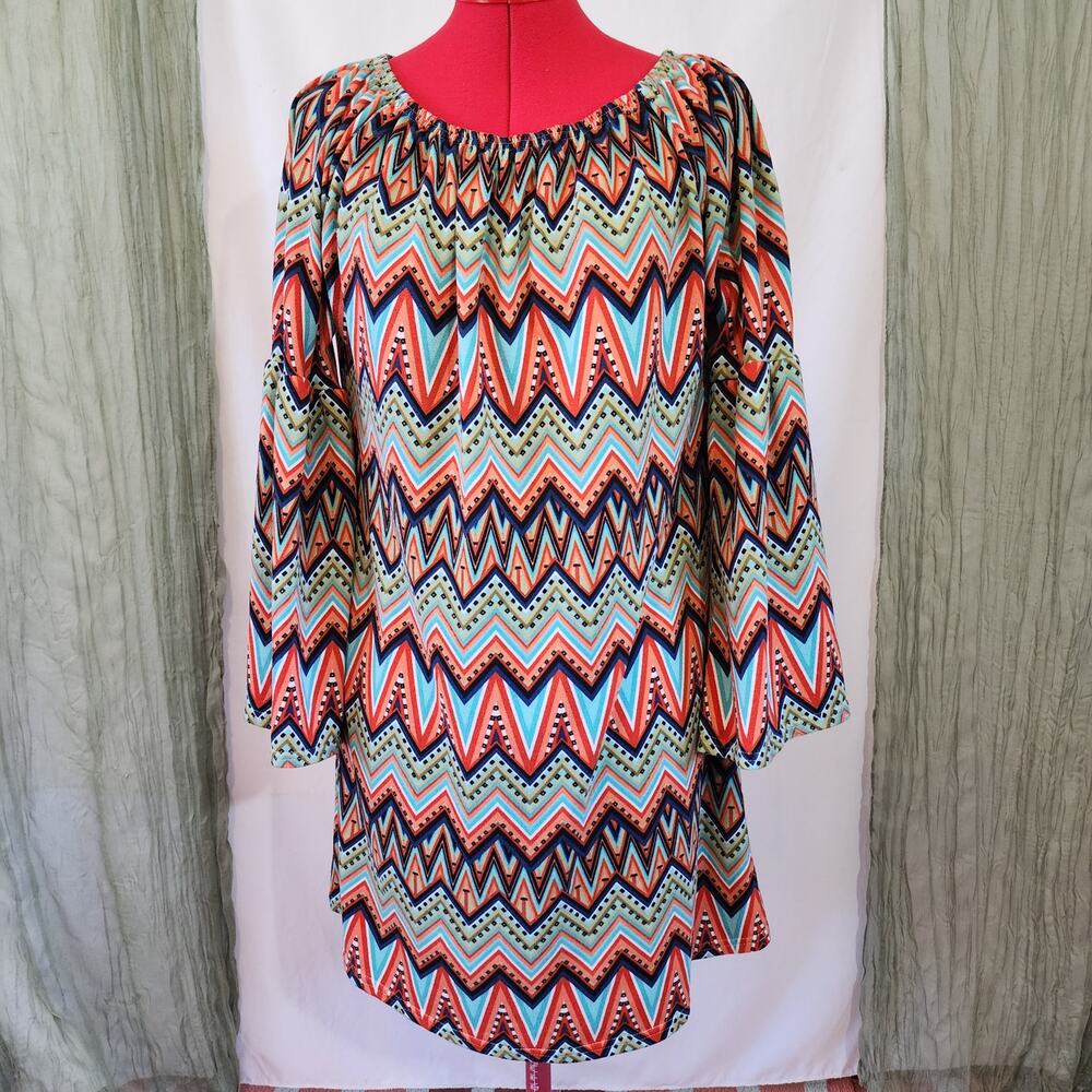 West loop Orange Stretch Tunic Long Sleeves Bell Sleeves Dress Size L